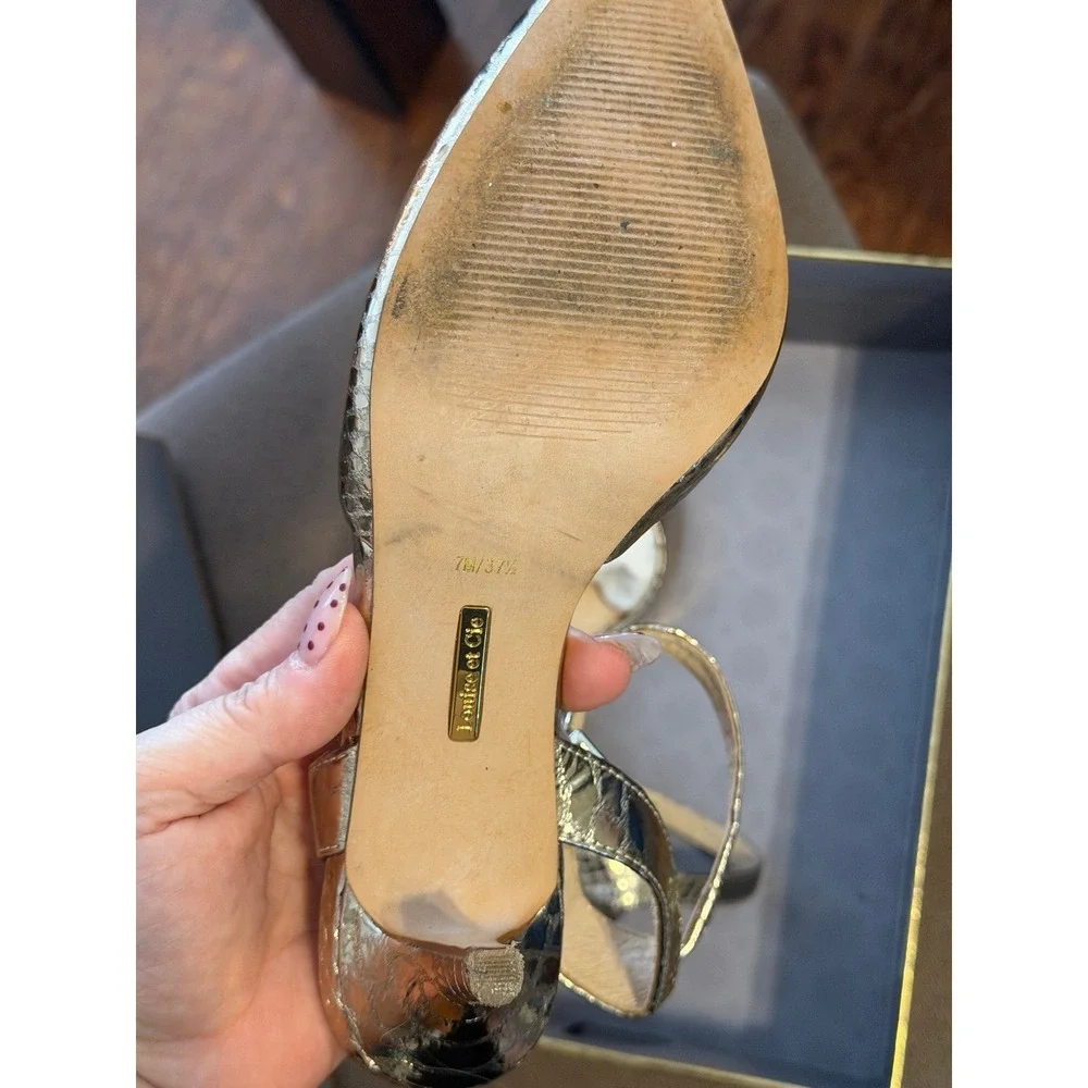 Louise et Cie Lo Esperance Metallic Snake Print Ankle Strap Heels Gold 7M